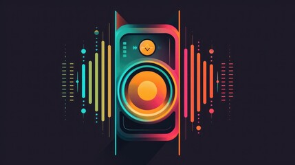 Colorful Audio Speaker with Abstract Sound Waves Illustration