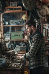 A person operating machinery in a workshop setting