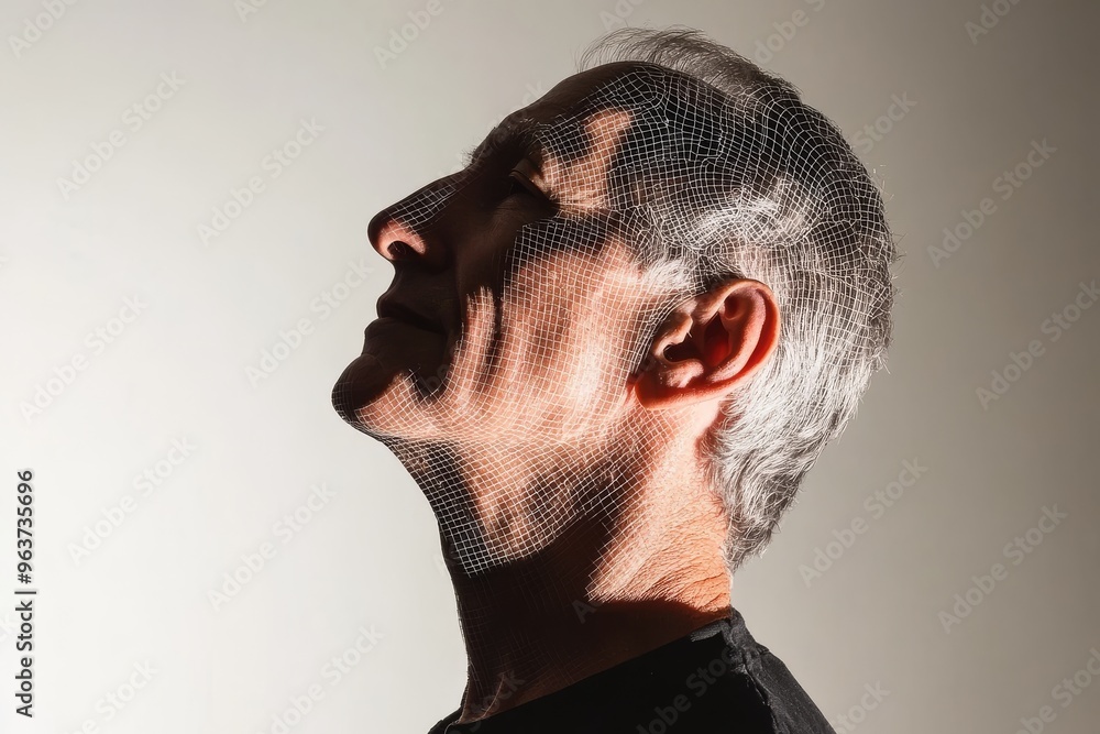 Aufkleber cognitive domain brain agility side profile of an elderly man in a spotlight symbolizing introspecti