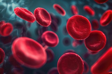 Fototapeta premium A close-up image of red blood cells flowing through a vein, highlighting their unique shape and movement
