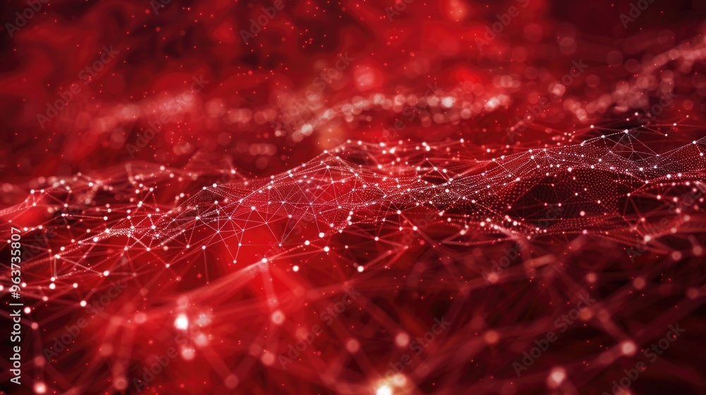 Poster close-up of a red background featuring dots and lines