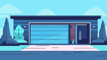 Naklejka premium Sleek Modern Garage Design with Stylish Landscaping