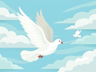 Serene Doves in Flight Against a Tranquil Blue Sky