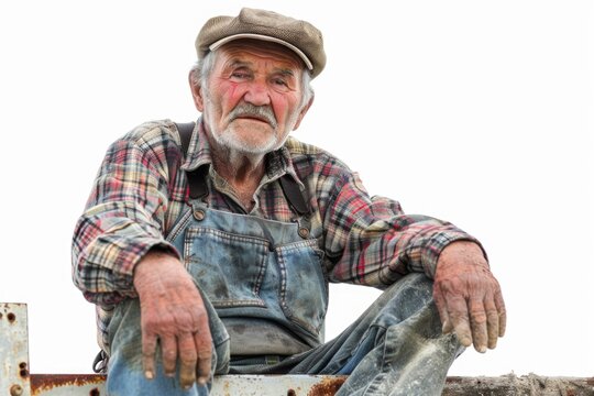 A senior gentleman sitting on a rustic wooden fence, enjoying the view