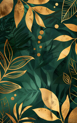 A green and gold leafy background with gold leafy designs