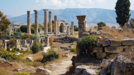 Fototapeta premium Majestic Ancient Ruins Surrounded by Nature in a Scenic Landscape