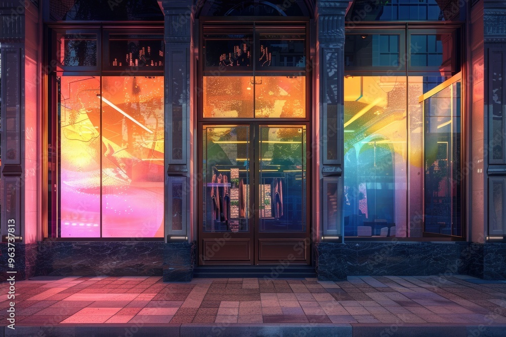 Poster a vibrant storefront with a bright and attractive window display