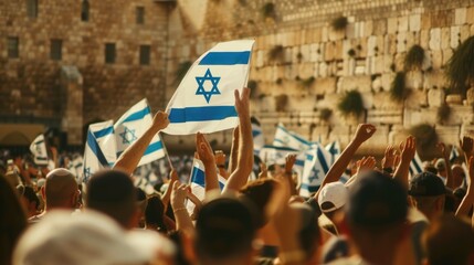 A group of people holding up Israeli flags, suitable for events or celebrations