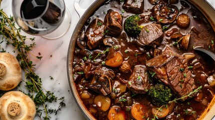 Fototapeta premium Savory and Hearty Beef Stew with Fresh Vegetables and Herbs