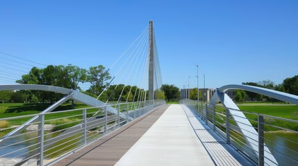 Obraz premium Modern Suspension Bridge Against a Clear Blue Sky
