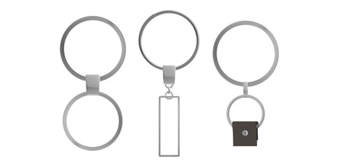 Collection Of Realistic Key Rings With Chain Vector Illustration.	