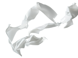 white paper flying, sheet falls and twists, white background PNG