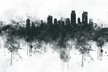 Fototapeta premium A black and white image of a city skyline with urban architecture