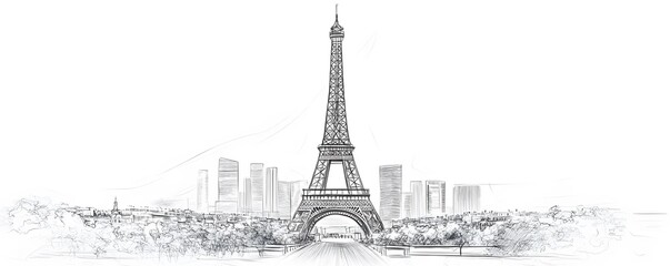 A Sketch of the Eiffel Tower with a City Skyline in the Background