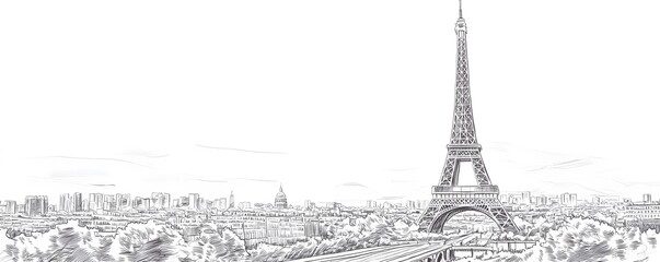 A Hand-Drawn Sketch of the Eiffel Tower in Paris