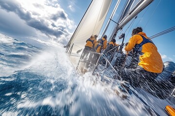 Dynamic Yacht Racing on Rough Seas with Crew in Action