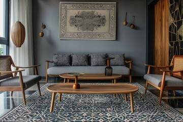 A warm and inviting living room with comfortable furniture and a beautiful painting on the wall