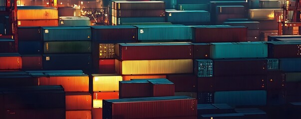 A Stack of Shipping Containers at Sunset
