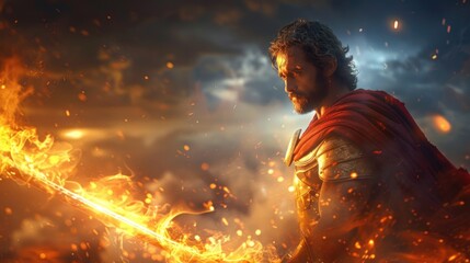 Ares, god of war in greek and roman mythology, embodying combat and aggression, shown with traditional attributes of warfare, reflecting fierce spirit of olympian deity from mount Olympus.