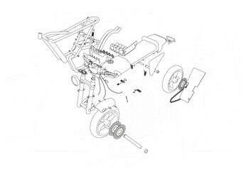 Disassembled motorcycle on a white background. Unique design.