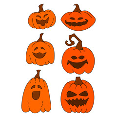 Halloween Scary Pumpkin Fruit Vector Template. Laughing pumpkin fruit character.