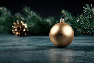 golden christmas ornament on snowy background