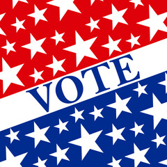 Square Vote graphic in red white and blue of the United States of America, USA, with stars. To encourage voting, American democracy, national pride, and voting in the US elections.