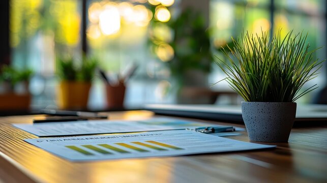 A professional in an ergonomic office environment reviewing a pitch deck, with business travel insurance documents on the desk, and a large blank area for text copy space