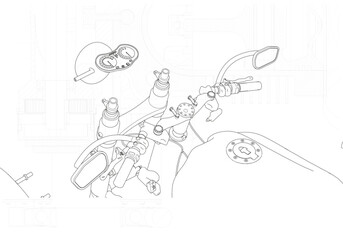 Disassembled motorcycle on a white background. Unique design. 