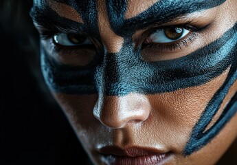 close-up portrait of a person with face paint