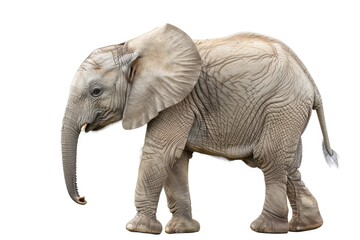 Obraz premium A young elephant stands on a white background