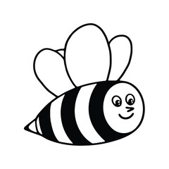 hand drawing of a cartoon bee with large eyes and bold black-and-white stripes
