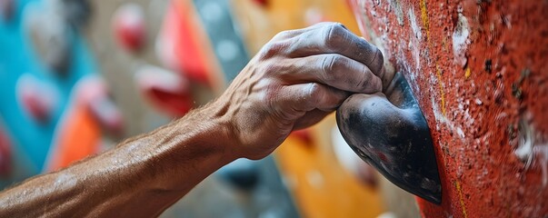 Close-up of Hand Grasping a Climbing Hold