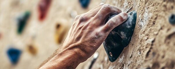 Close-up of a Climber's Hand on a Climbing Wall