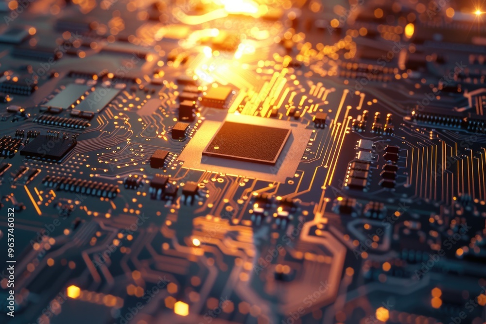 Poster high-quality image of a computer motherboard components