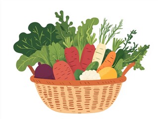 Basket of Fresh Vegetables Illustration