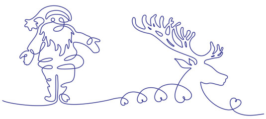 Vector illustration of santa claus and reindeer head in line art style for christmas