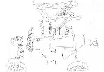 Obraz premium Disassembled motorcycle on a white background. Unique design. 