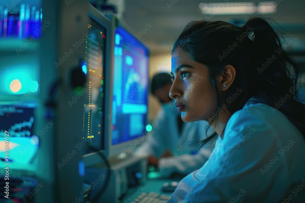 Poster a person sits in front of a computer monitor, working or browsing