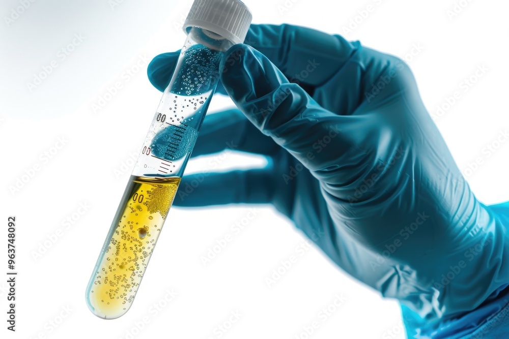 Poster a scientist holds a test tube filled with liquid in a lab setting