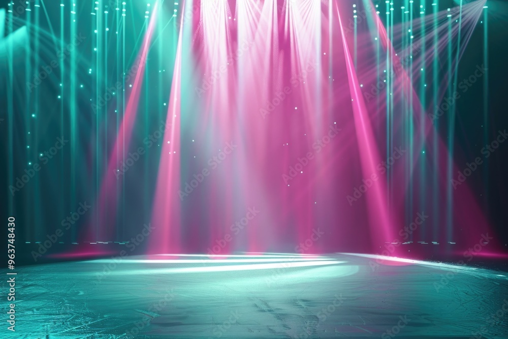 Poster a stage lit up with many lights emitting from it, useful for event or performance scenes