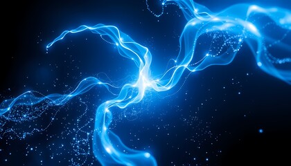 Fototapeta premium Dynamic Blue and White Strands of Energy Flowing Through a Dark Space