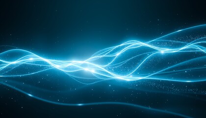 Futuristic Energy Waves with Sparkling Particles in Cyan and Silver Tones