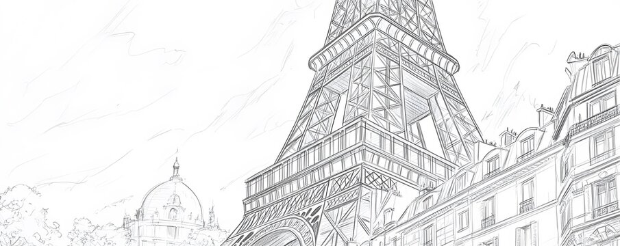 Sketch of the Eiffel Tower and Parisian Buildings
