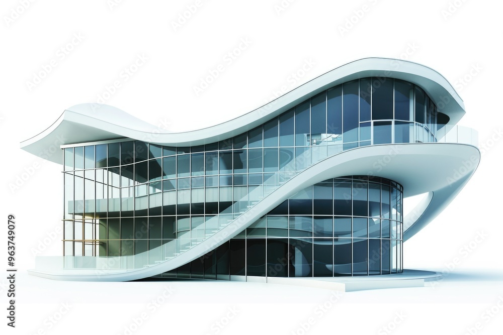 Poster a contemporary structure with a unique architectural feature