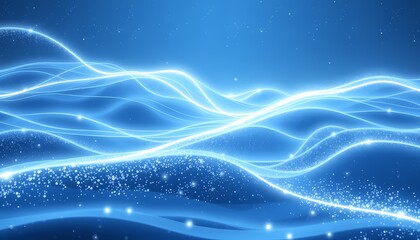 Serene Blue and White Light Waves Surrounded by Shimmering Cosmic Particles