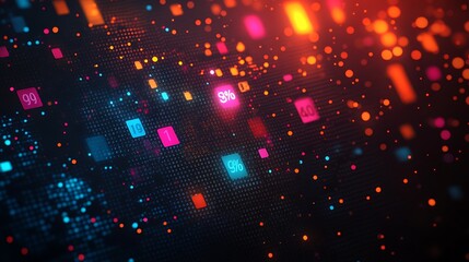 Fototapeta premium A background with a simple black gradient, featuring scattered percentages like 50%, 70%, and 80%, for a Black Friday sale event 