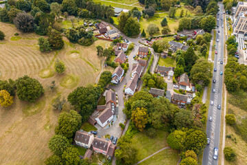 Aerial drone shot of Harlow Town Park in England