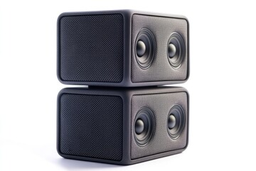 Obraz premium Two Black Speakers Stacked on White Background