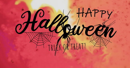 Image of happy halloween text and spider over orange background © vectorfusionart